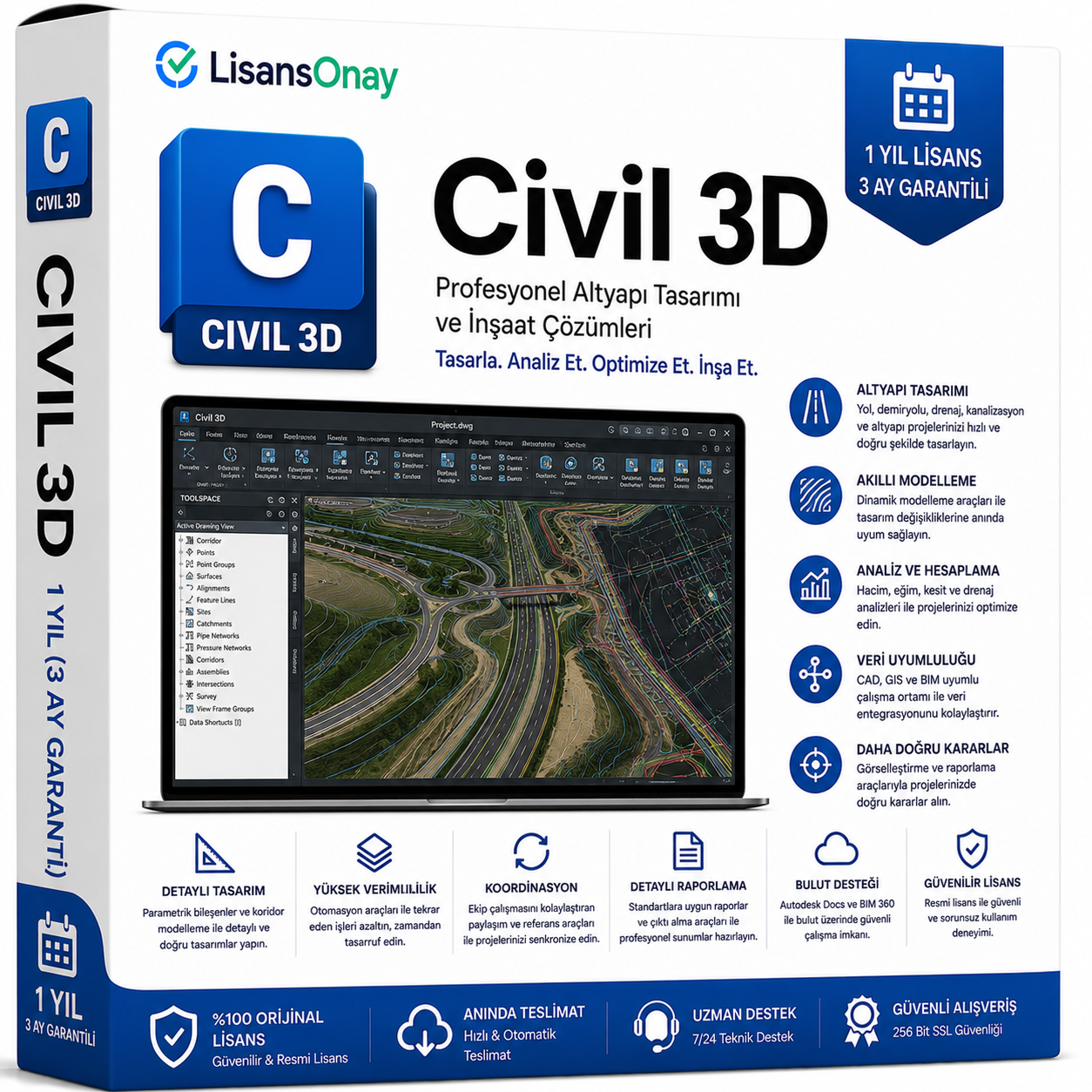 Autodesk Civil 3D 1 Yıllık Lisans Aboneliği (3 Ay Garantili)